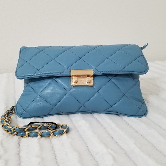 Boutique Handbags - Blue quilted clutch/crossbody bag-goldtone+NWOT